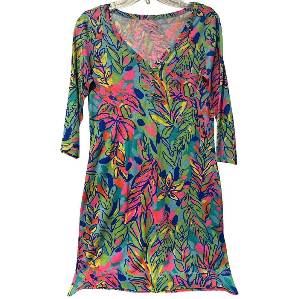 NWOT Lilly Pulitzer Multi Hot Spot Fluorescent Green Blue Palmetto Mini Dress Sm